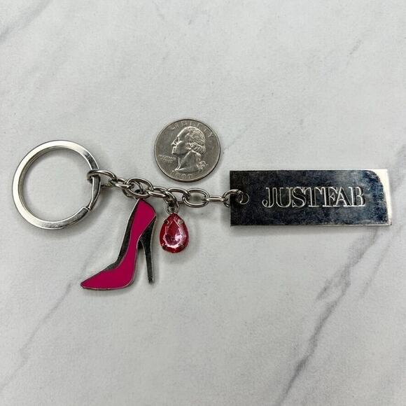 Just Fab Elite VIP Silver Tone Pink Rhinestone High Heel Shoe Keychain Keyring - Picture 2 of 7